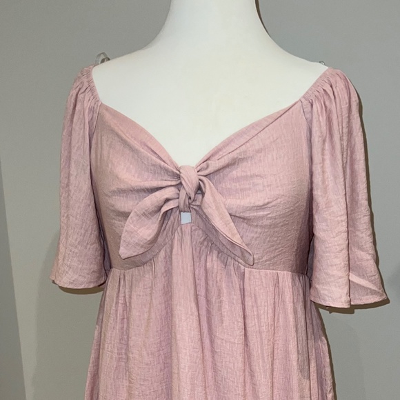 Light Pink Front Tie Maternity Midi Dress - Picture 2 of 2